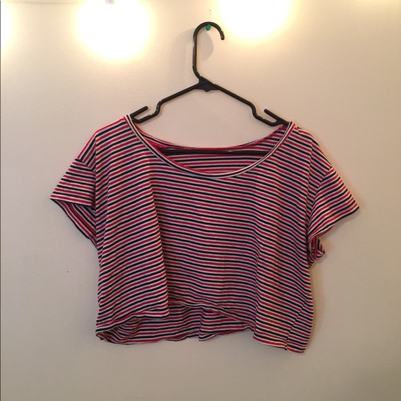 American Apparel Red White & Blue Striped Crop Top - Picture 2 of 3